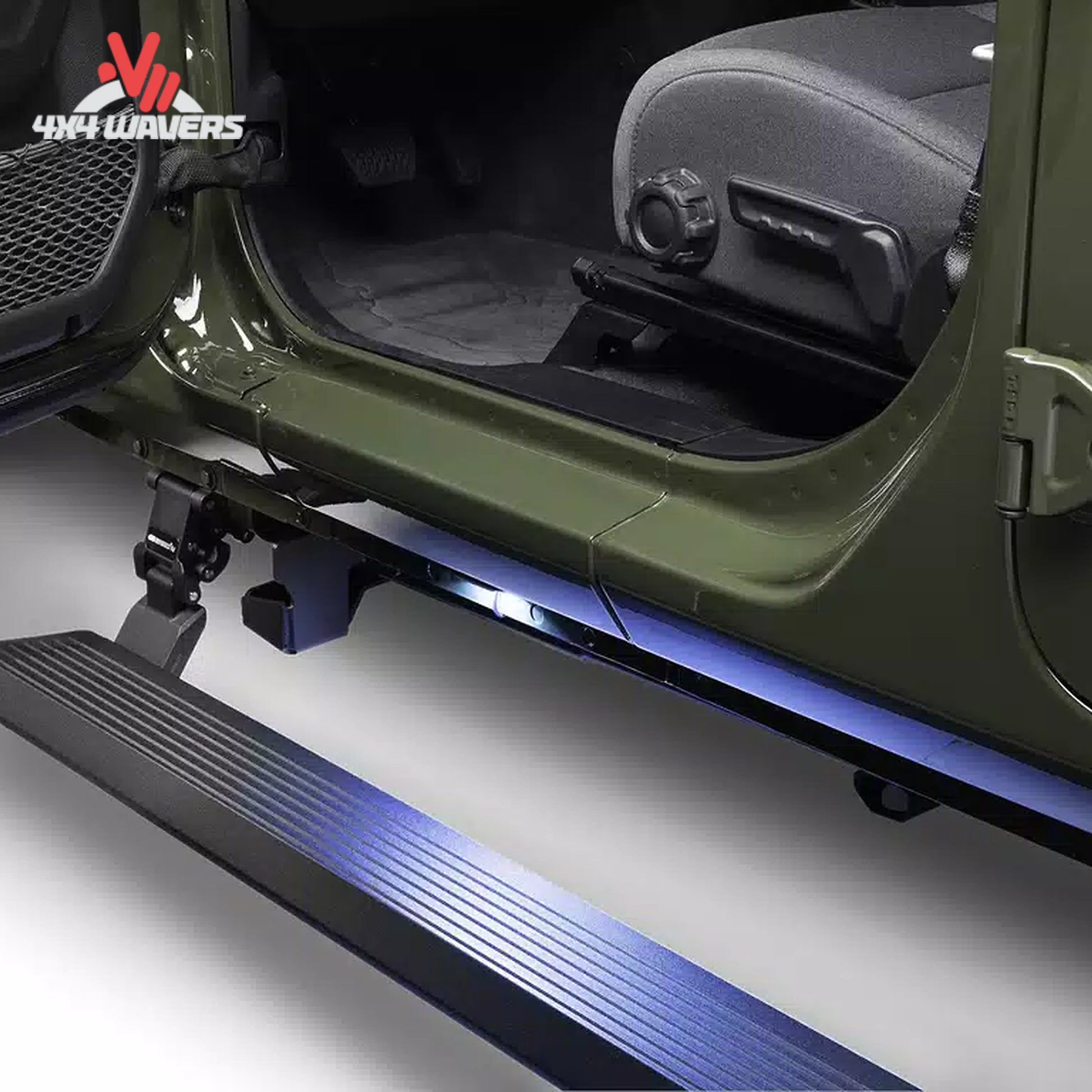 Estribo lateral eléctrico desplegado con luces LED integradas en Jeep Gladiator