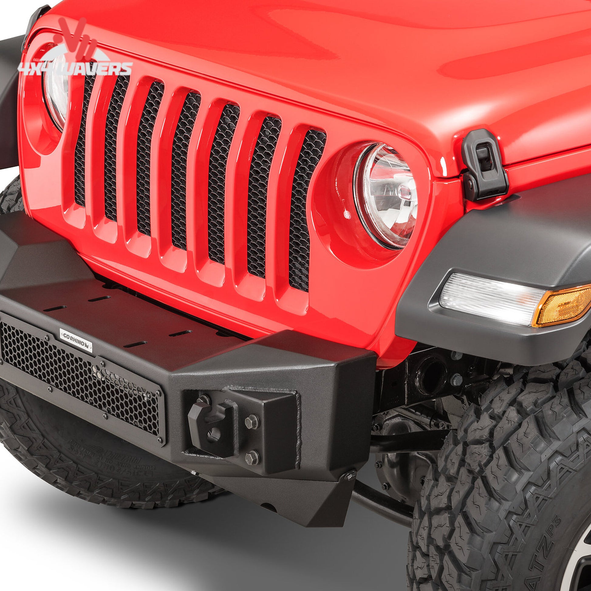 alt
Parachoques de cabrestante corto Go Rhino Rockline con soporte para luz LED, montado en un Jeep Wrangler o Gladiator, mostrando un diseño todoterreno resistente.