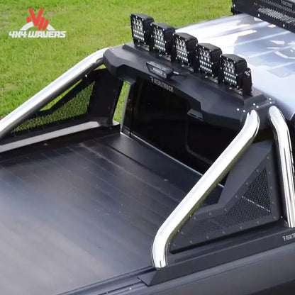 Black Go Rhino Sport Bar 2.0 bed-mounted roll bar installed on a 2015-2026 Ford F-150 pickup truck.