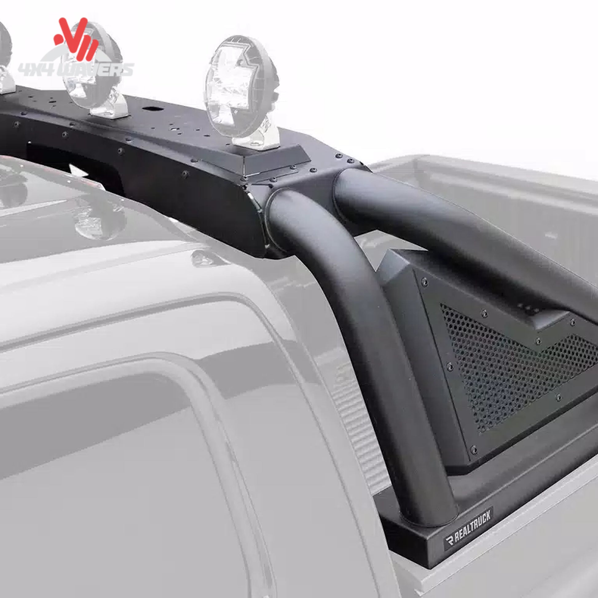 Go Rhino Sport Bar 2.0 Bed-Mounted Roll Bar in textured black on a 2015-2026 Ford F-150 truck bed, showcasing durable design.