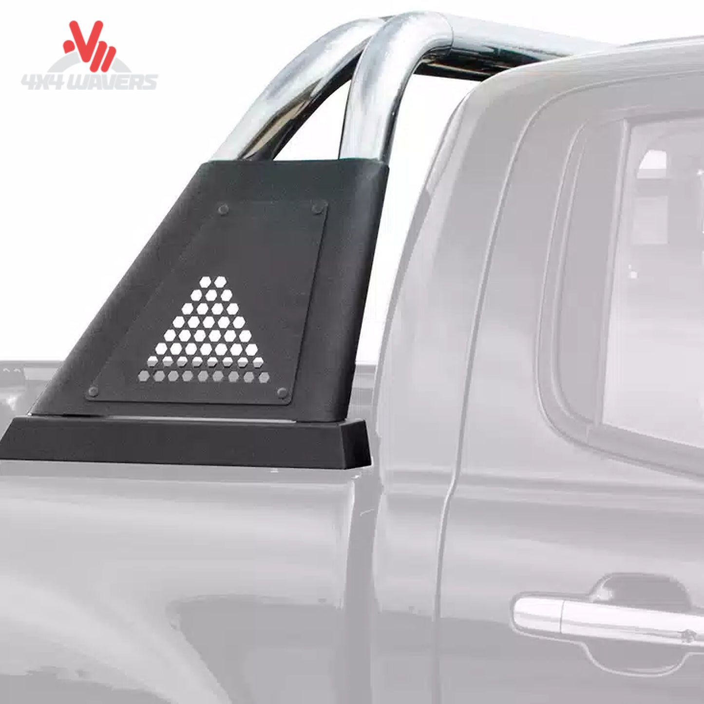 Polished Go Rhino Sport Bar 3.0 Roll Bar installed on a 2015-2026 Ford F-150 bed, side profile view, durable and stylish truck accessory.