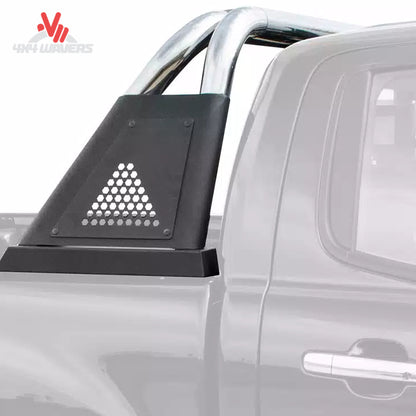 Polished Go Rhino Sport Bar 3.0 Roll Bar installed on a 2015-2026 Ford F-150 bed, side profile view, durable and stylish truck accessory.