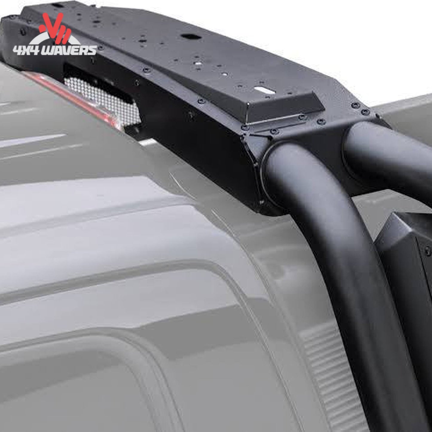 Top mounting rail supporting six 6-inch round auxiliary lights on black Sport Bar SKU 911010T