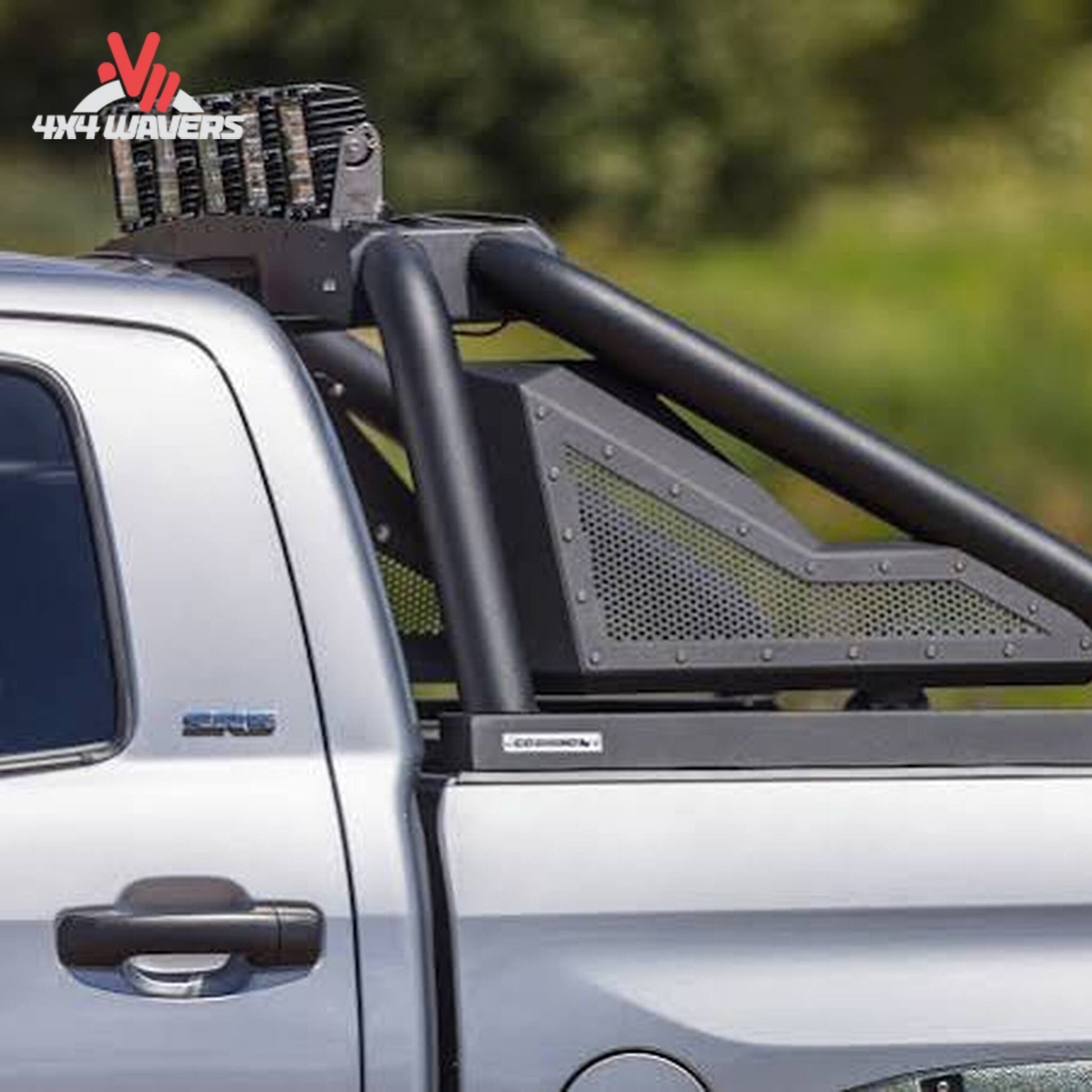 Detailed view of laser-cut removable side plate on black sport bar SKU 911010T