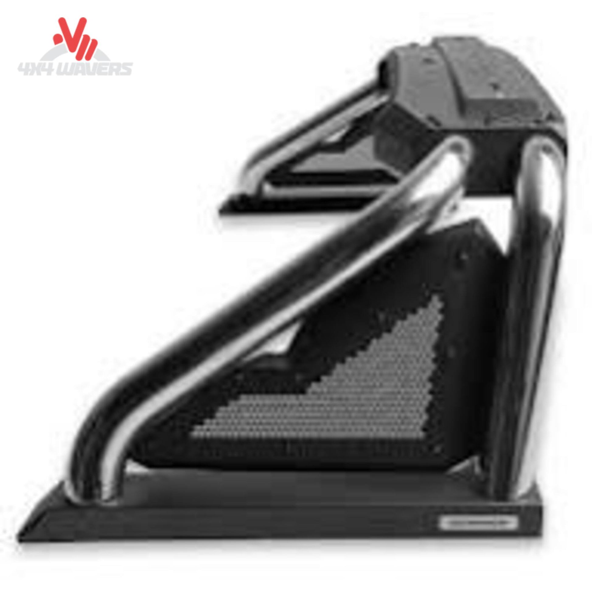 Detailed view of laser-cut removable side plate on stainless sport bar SKU 911010PS