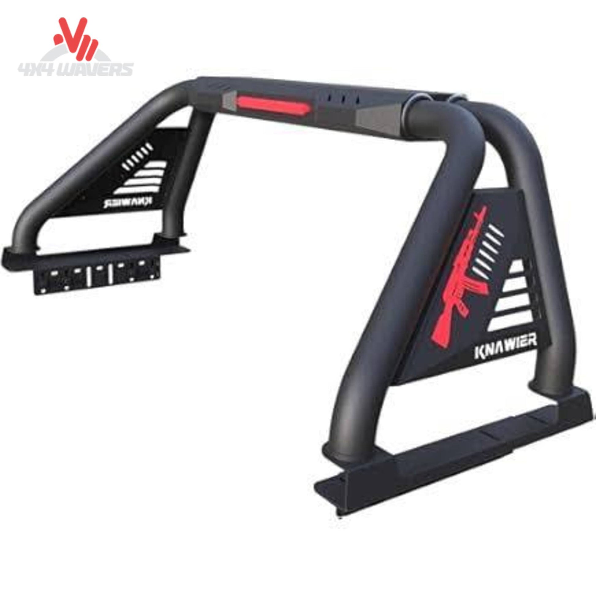 Detailed view of laser-cut removable side plate on stainless sport bar SKU 911010PS