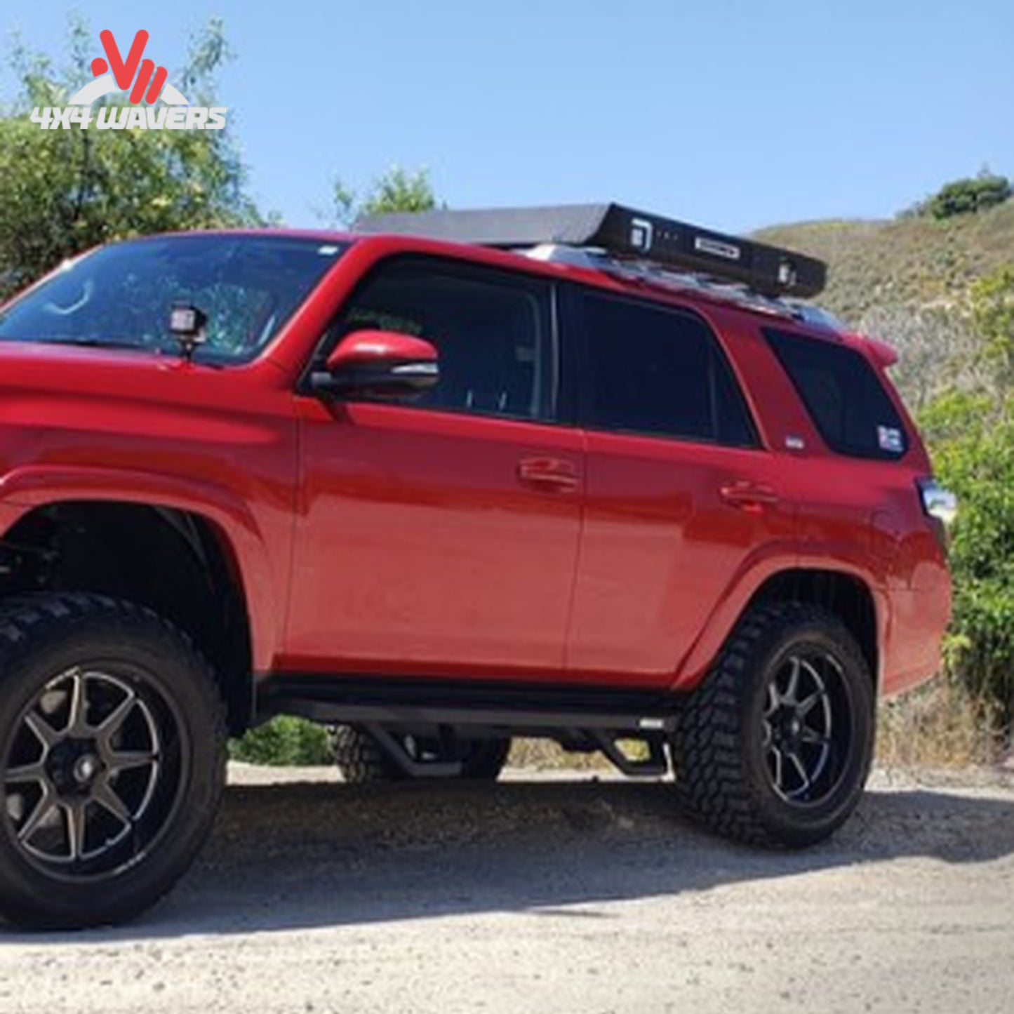 Go Rhino SRM400 roof rack installed on SUV with overlanding gear