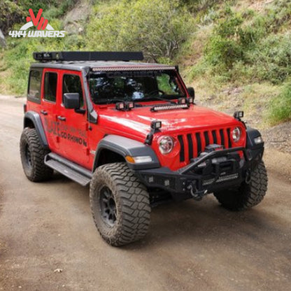 Black Go Rhino SRM400 rooftop cargo basket installed on an jeep with modular storage capability