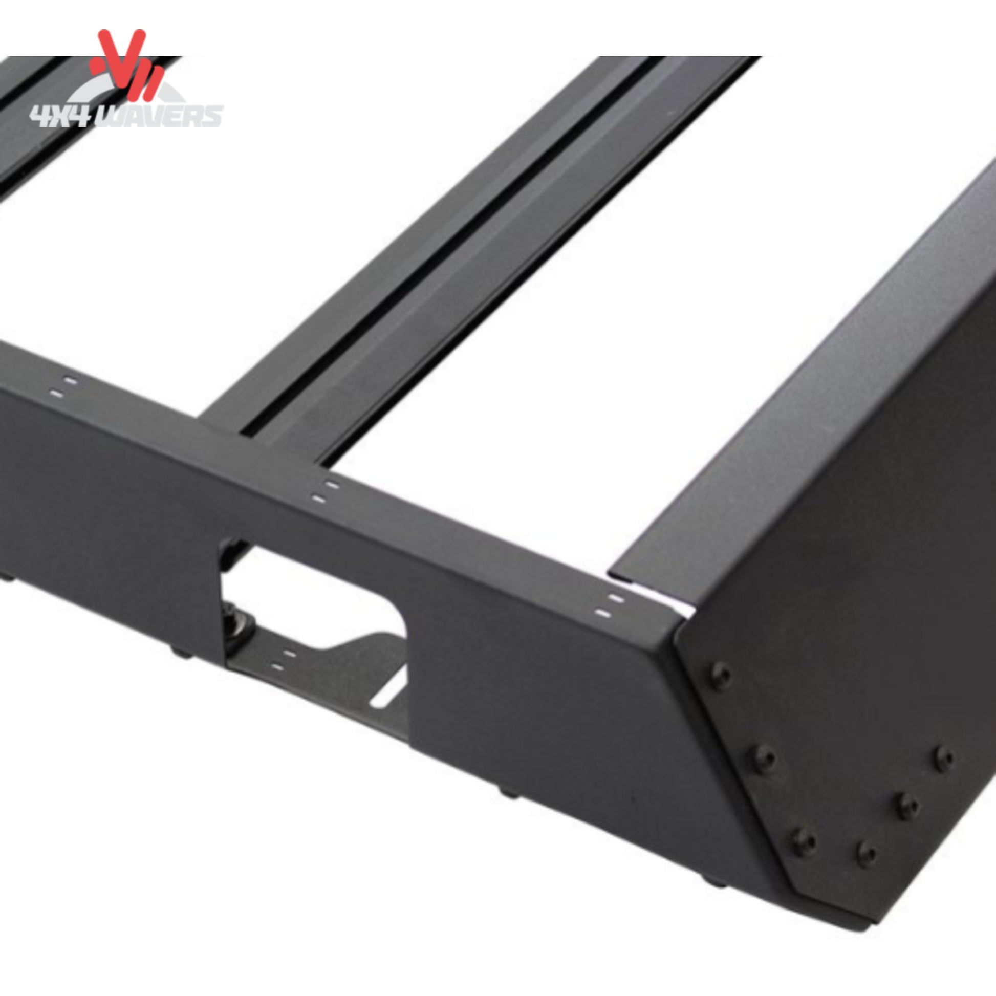 Go Rhino SRM448 portaequipajes modular para Jeep Wrangler y Gladiator, con barras transversales y construcción resistente para un almacenamiento de carga versátil.