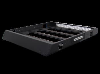 Go Rhino SRM448 modular roof rack with kayak cargo setup on vehicle roof, showcasing versatile roof rack system for outdoor gear.