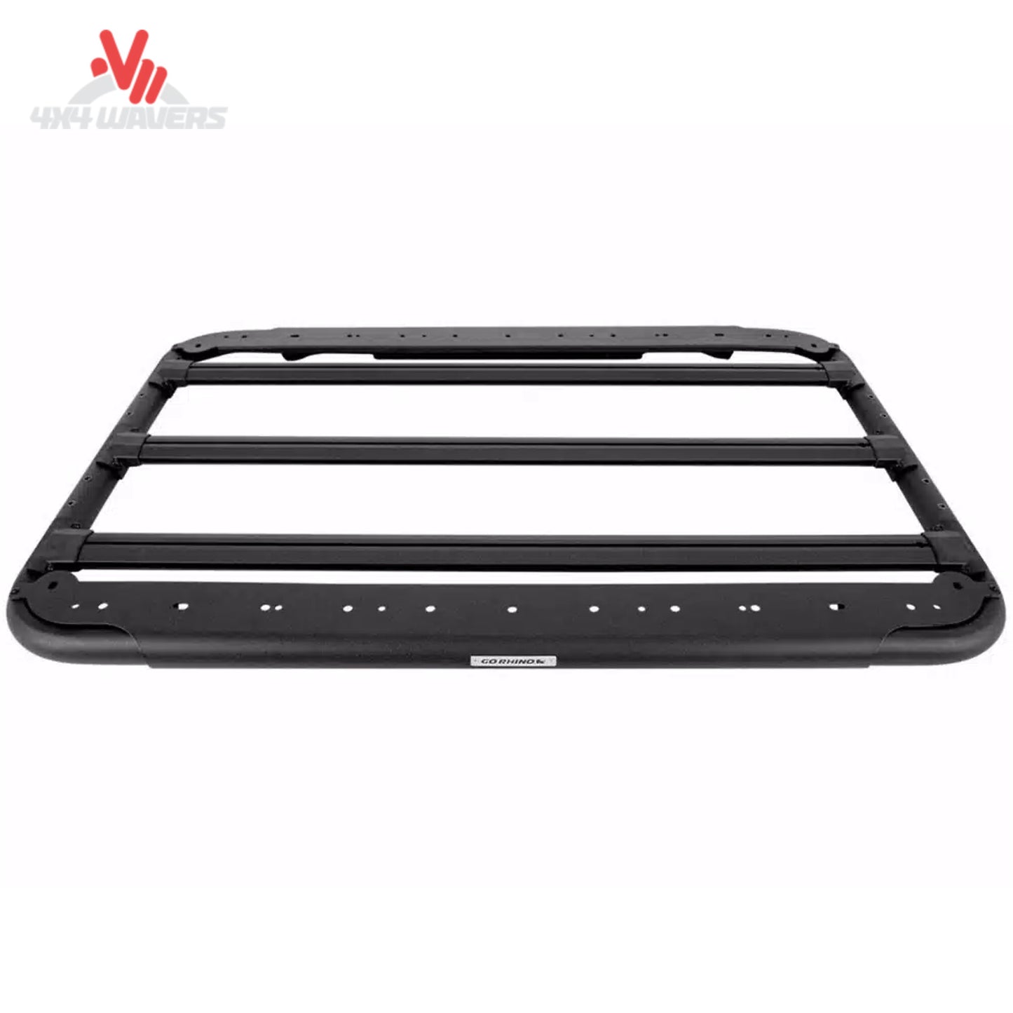 Go Rhino SRM500 flat platform roof rack with core track system for universal overland cargo storage on vehicle roof.