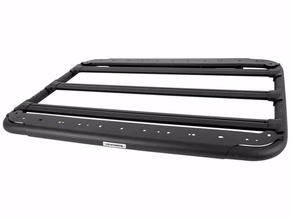 Universal flat platform roof rack for overland cargo storage and rooftop accessories
