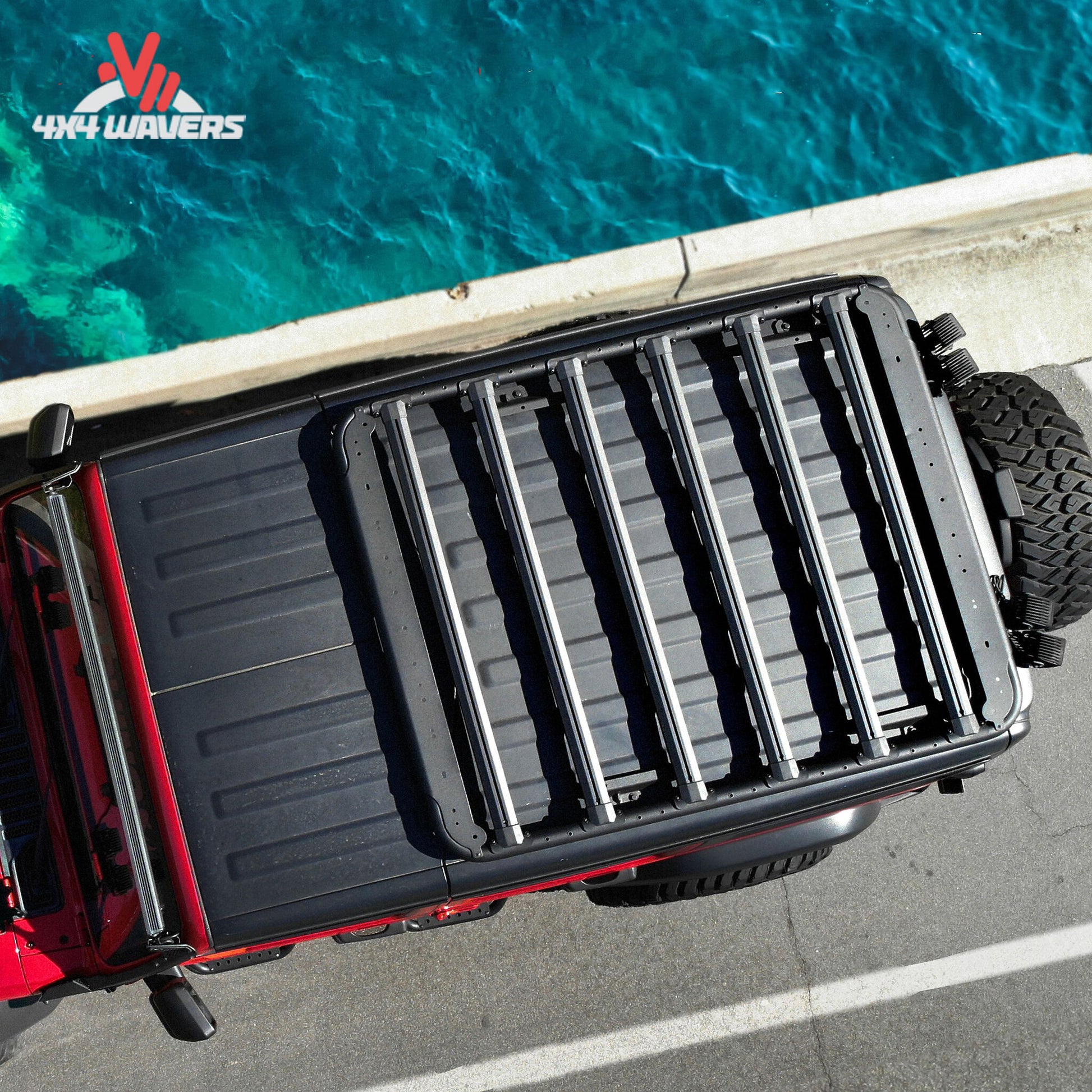 Overland rooftop tent mounted on the Go Rhino SRM500 flat cargo platform