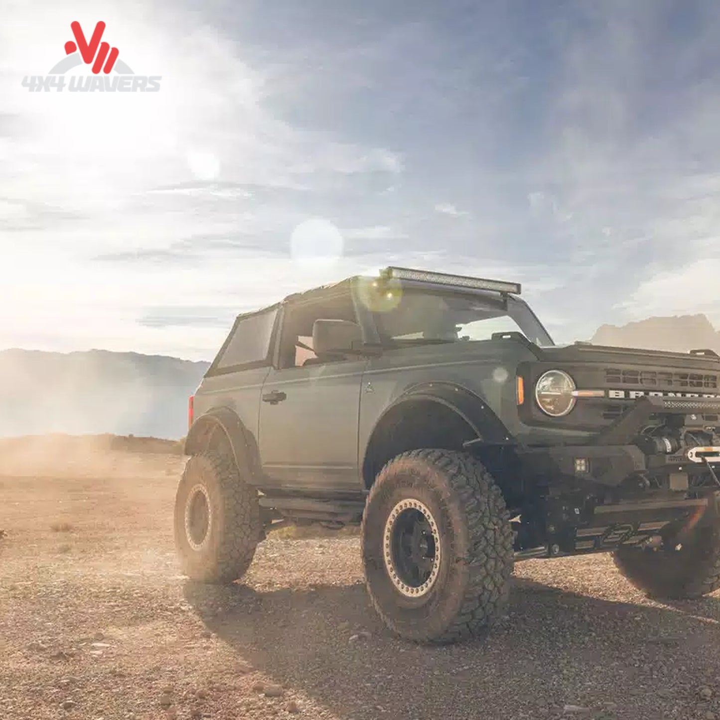 Side view showing wider tire coverage and classic Bronco-inspired styling from Havoc EVOC flares