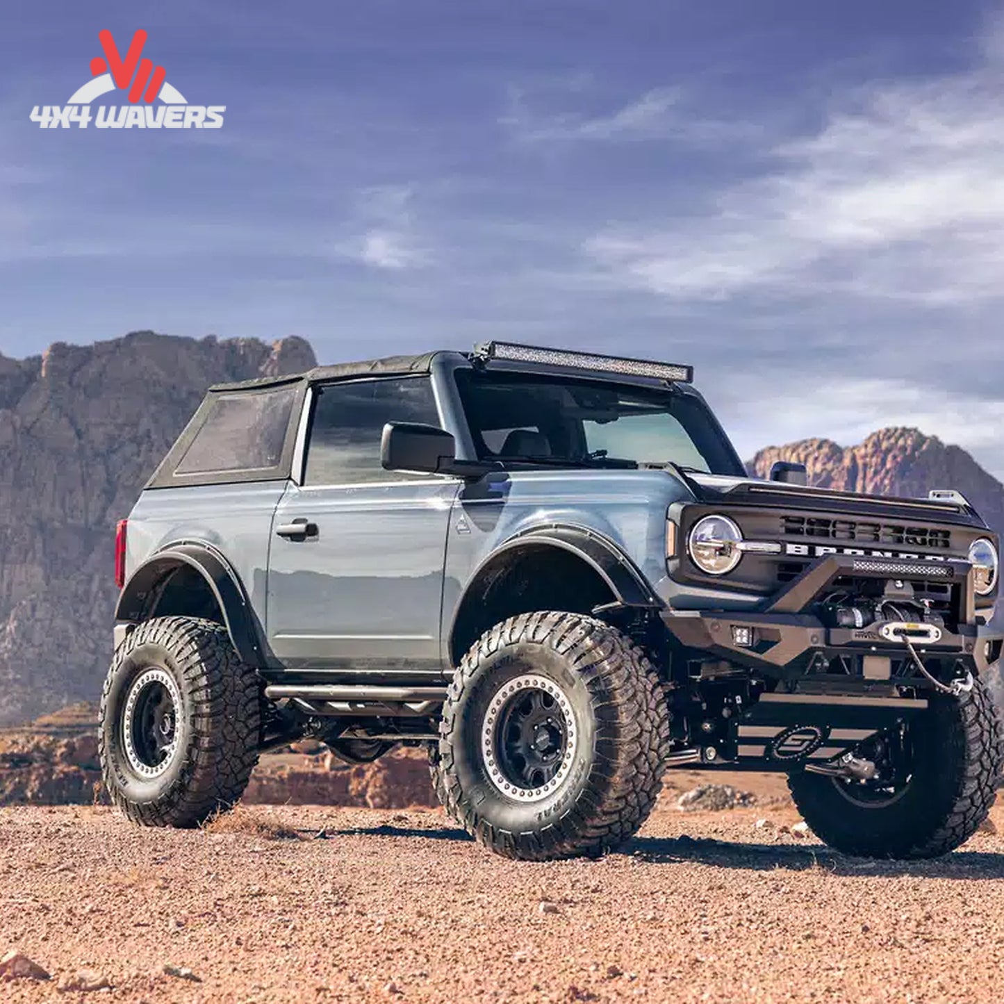Side view showing wider tire coverage and classic Bronco-inspired styling from Havoc EVOC flares