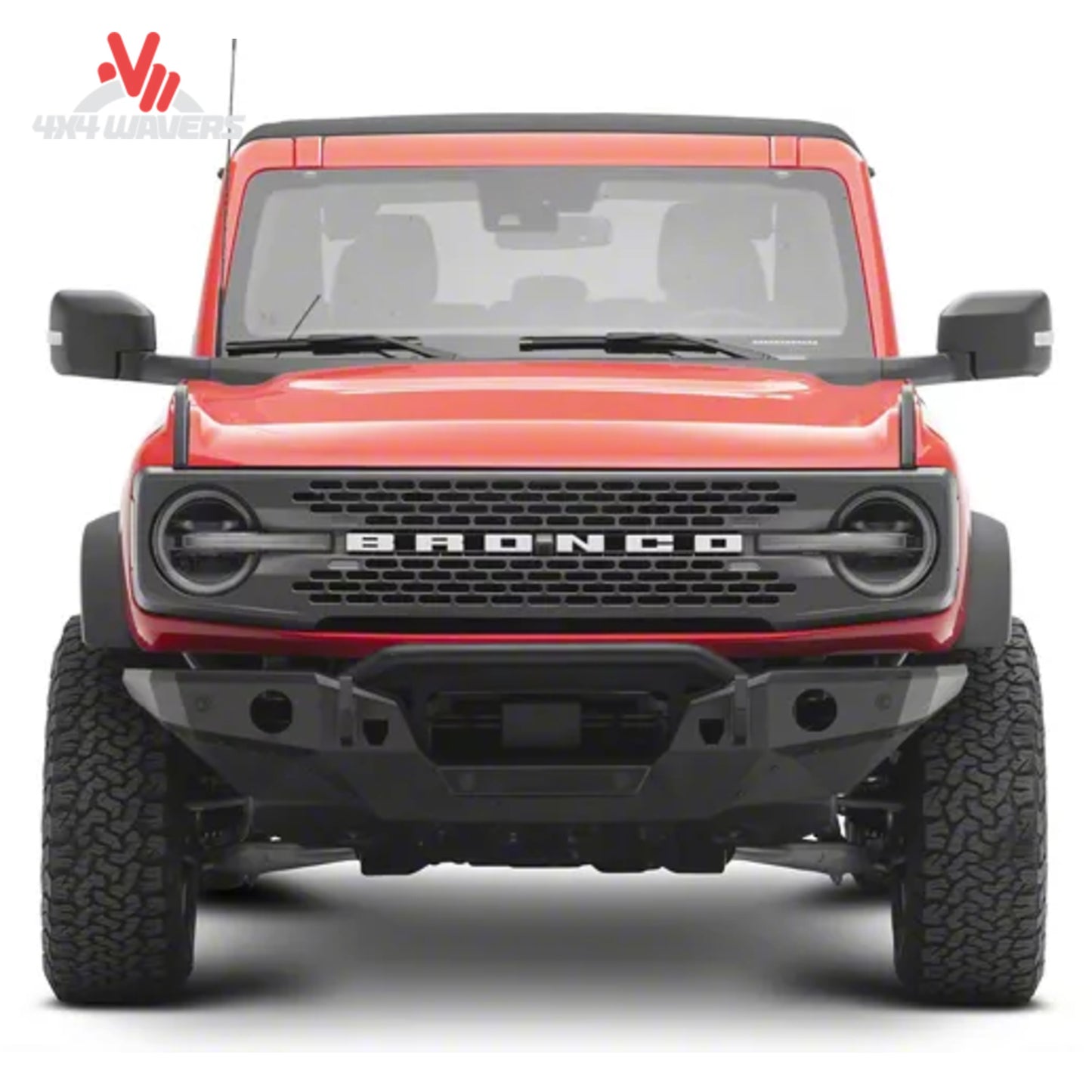 Heavy-duty Havoc Offroad Steel Bender front bumper installed on a Ford Bronco for off-road protection