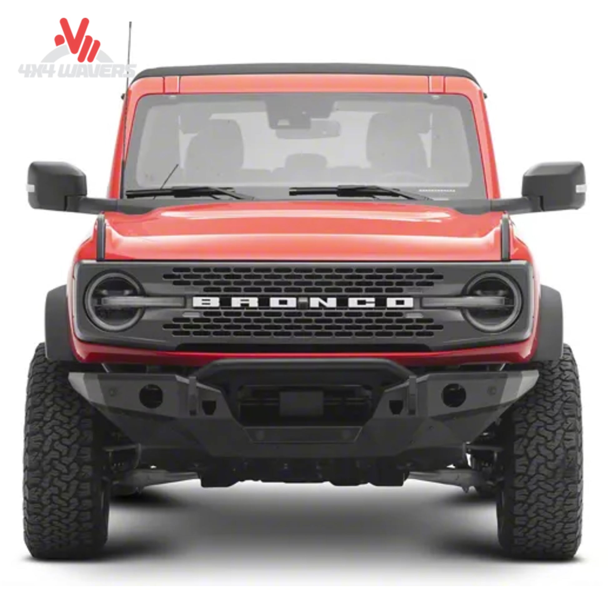 Heavy-duty Havoc Offroad Steel Bender front bumper installed on a Ford Bronco for off-road protection