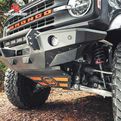 Heavy-duty Havoc Offroad Steel Bender front bumper installed on a Ford Bronco for off-road protection