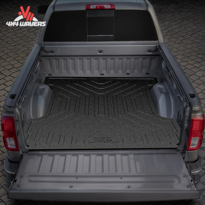 Husky Heavy Duty Bed Mat installed in 6.5ft Ford F-150 truck bed, durable liner for protection and heavy-duty use.