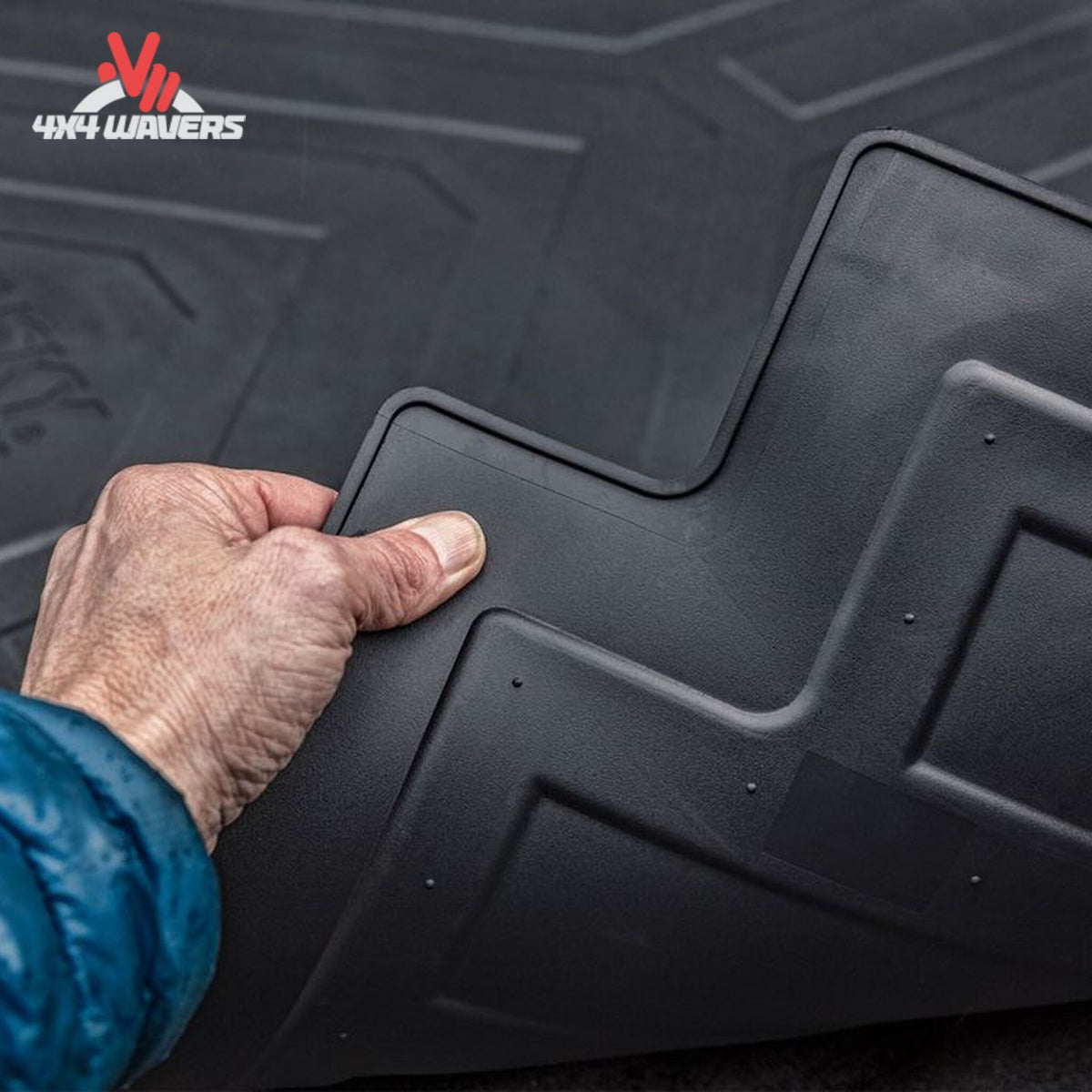 Husky Heavy Duty Bed Mat for 15-26 Ford F-150 6.5ft bed, showing textured underside with air dry nibs for secure fit.