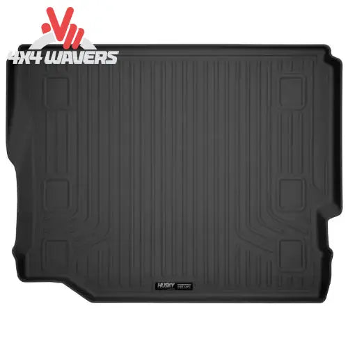 Husky WeatherBeater Cargo Liner in black fitted inside a 2018-2026 Jeep Wrangler JL Unlimited, showing durable floor protection.