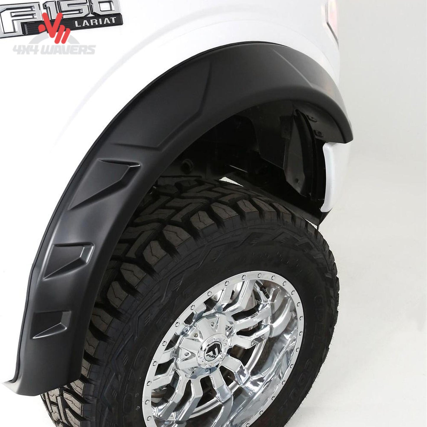 Husky DRT Style Fender Flares in matte texture for 2018-2020 Ford F-150 truck, made of durable DuraFlex ABS material.