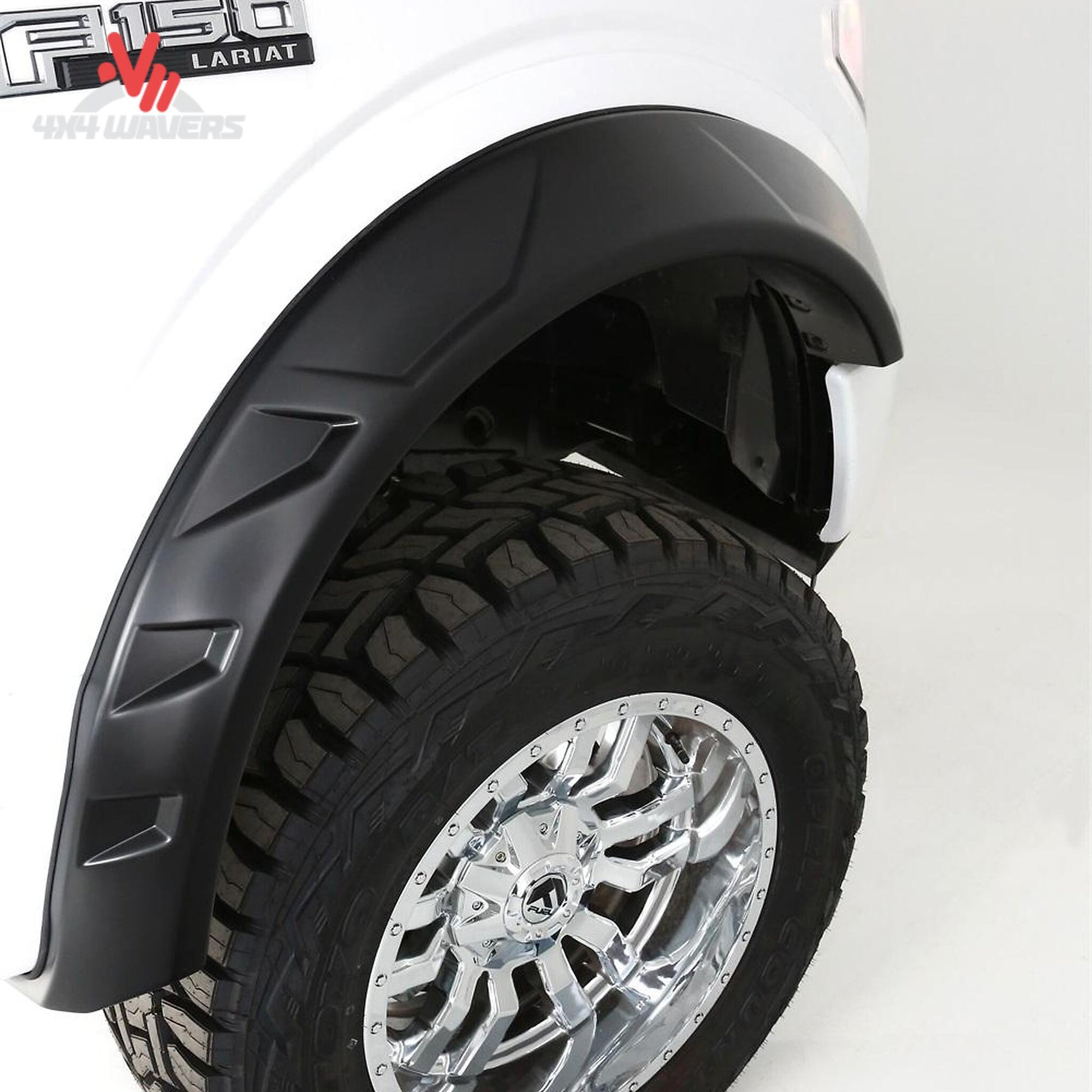 Husky DRT Style Fender Flares in matte texture for 2018-2020 Ford F-150 truck, made of durable DuraFlex ABS material.