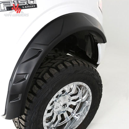 Husky DRT Style Fender Flares in matte texture for 2018-2020 Ford F-150 truck, made of durable DuraFlex ABS material.