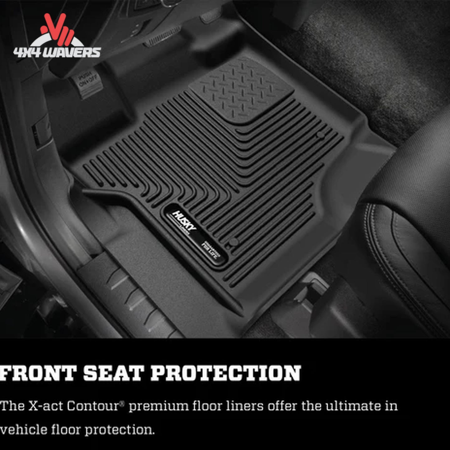 Husky X-act Contour Floor Liners for Ford F-150 SuperCrew, driver side with textured DuraGrip surface, in black.