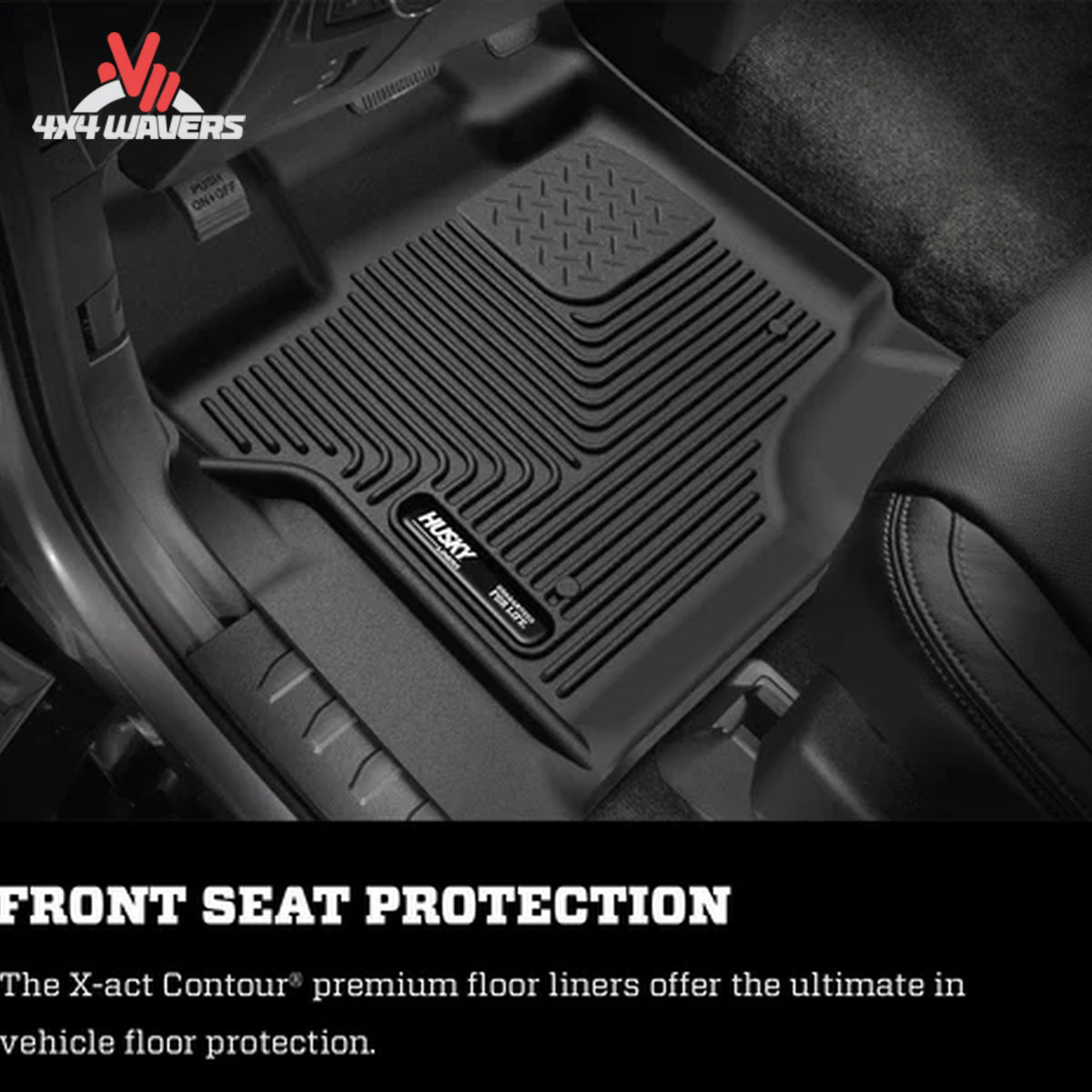 Husky X-act Contour Floor Liners for Ford F-150 SuperCrew, driver side with textured DuraGrip surface, in black.