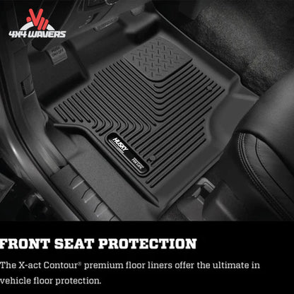 Husky X-act Contour Floor Liners for Ford F-150 SuperCrew, driver side with textured DuraGrip surface, in black.