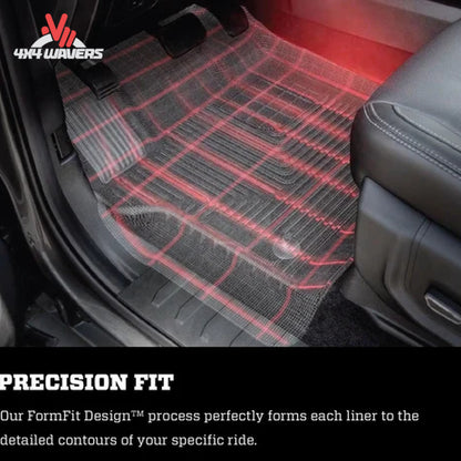 Husky X-act Contour front and second row floor liners for 2015-2026 Ford F-150 SuperCrew, textured Duragrip material, driver side view