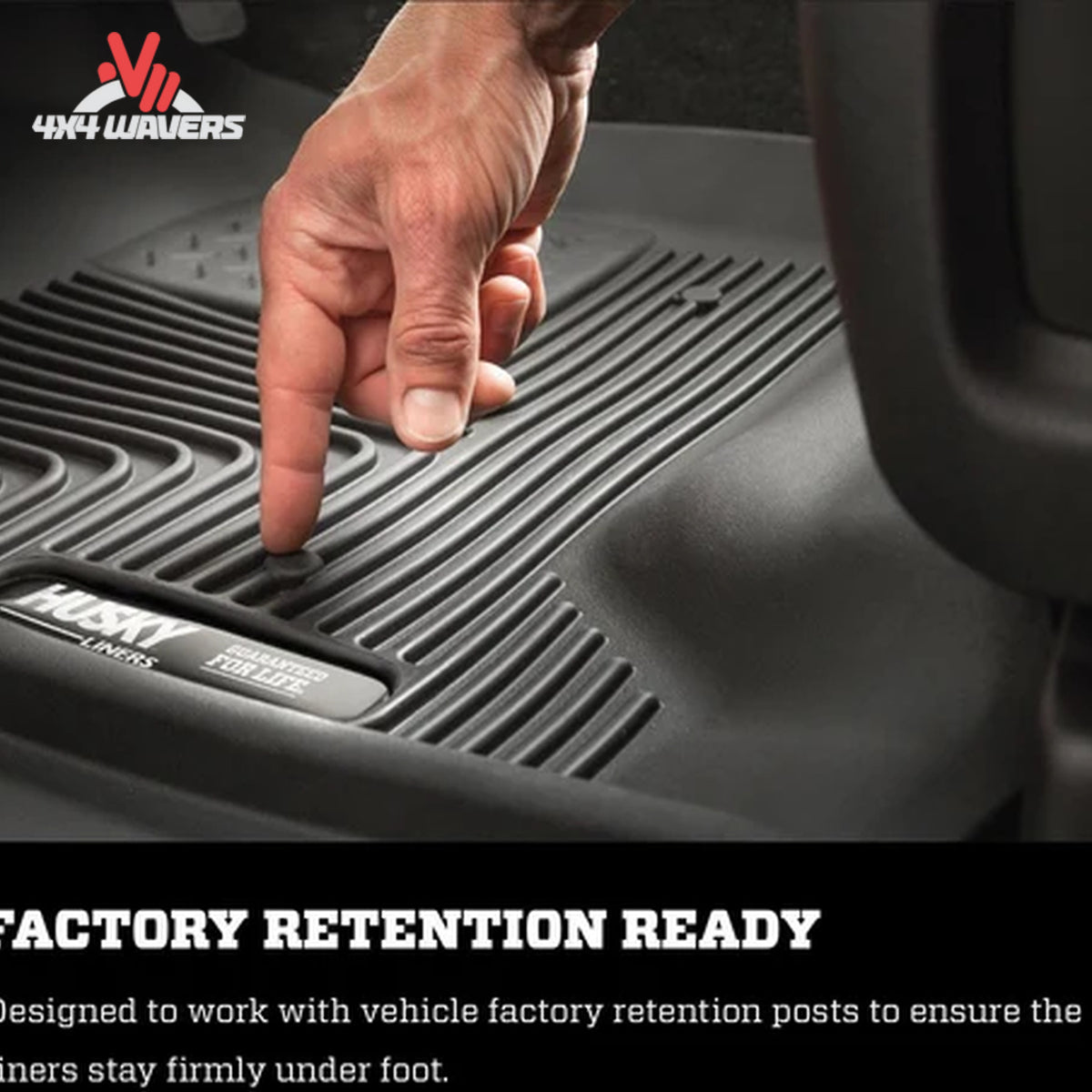 Husky X-act Contour front and second-row floor liners for 2015-2026 Ford F-150 SuperCrew, durable Husky Liners with textured surface.