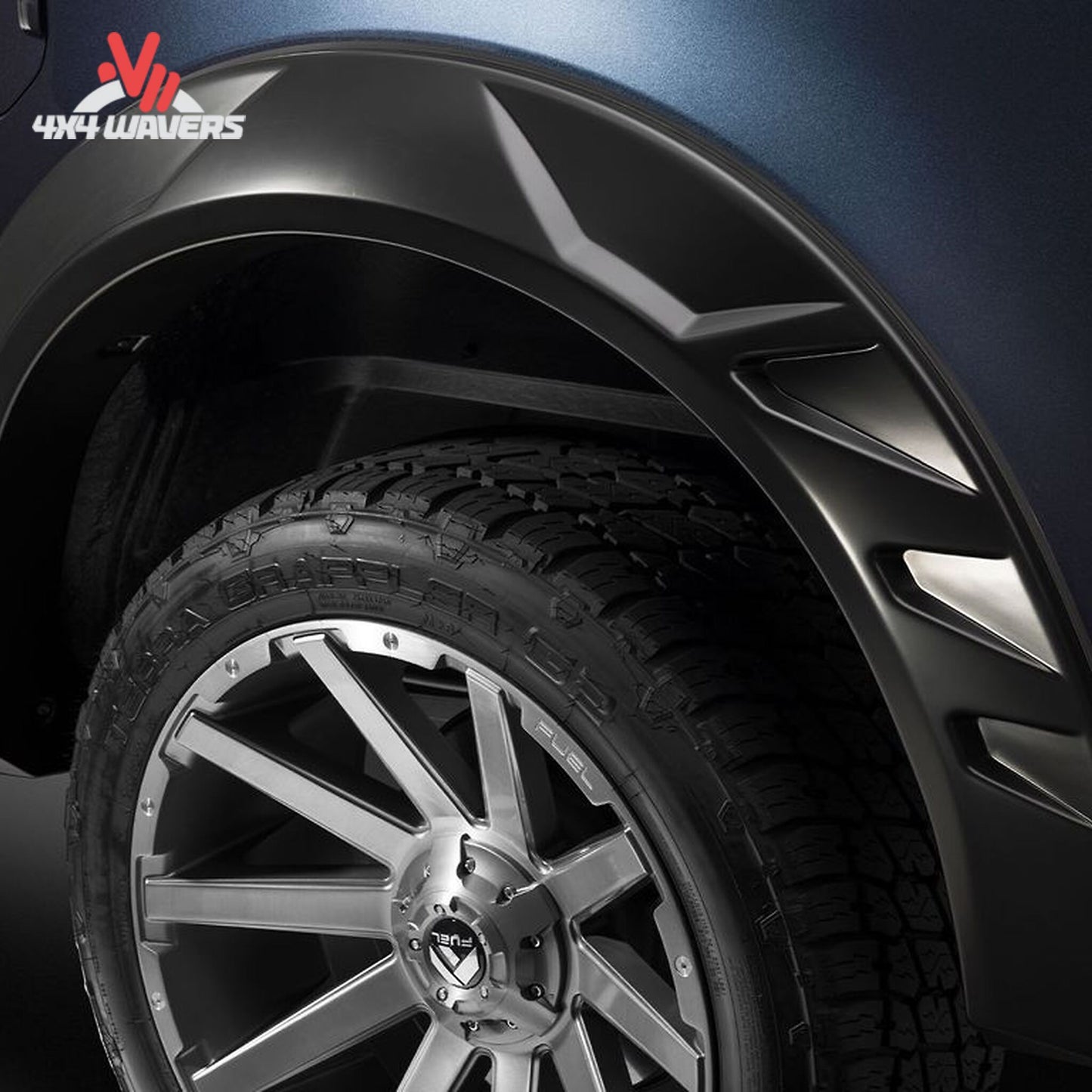 Husky DRT Style Fender Flares on 2018-2020 Ford F-150, close-up of vent detail and textured black finish.