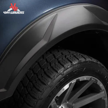Husky DRT Style Fender Flares for 2021-2026 Ford F-150, vented design with textured black finish, mounted on truck wheel arch.