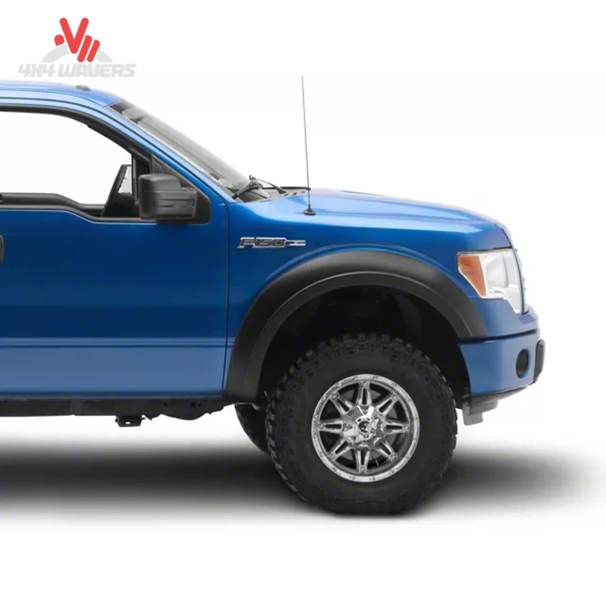 Husky Liners Extend-A-Fender Flares on a 2009-2014 Ford F-150, close-up of front fender with durable black fender flares.
