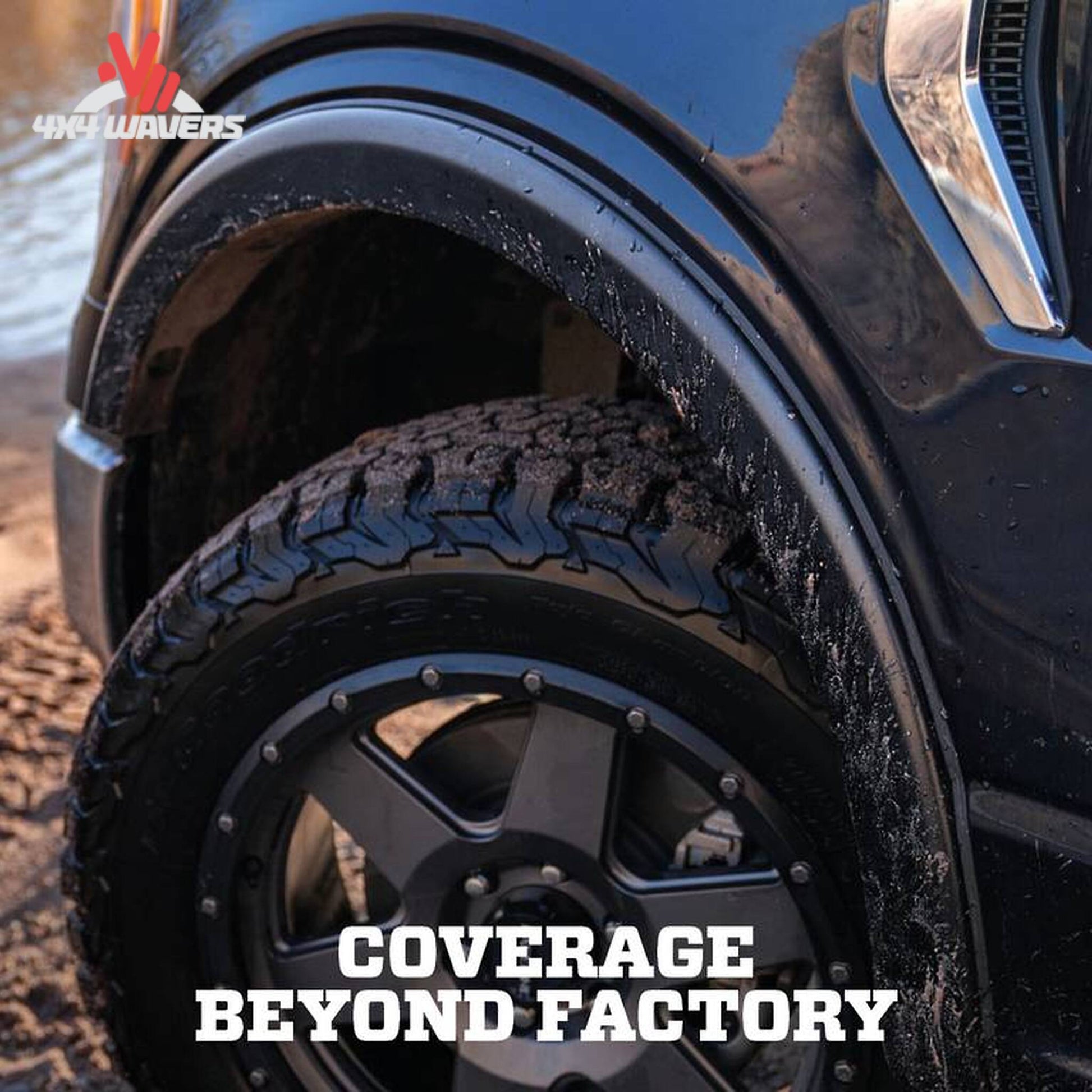 Husky OE style Fender Flares for 2021-2026 Ford F-150, front view showing textured black plastic exterior with mounting details.