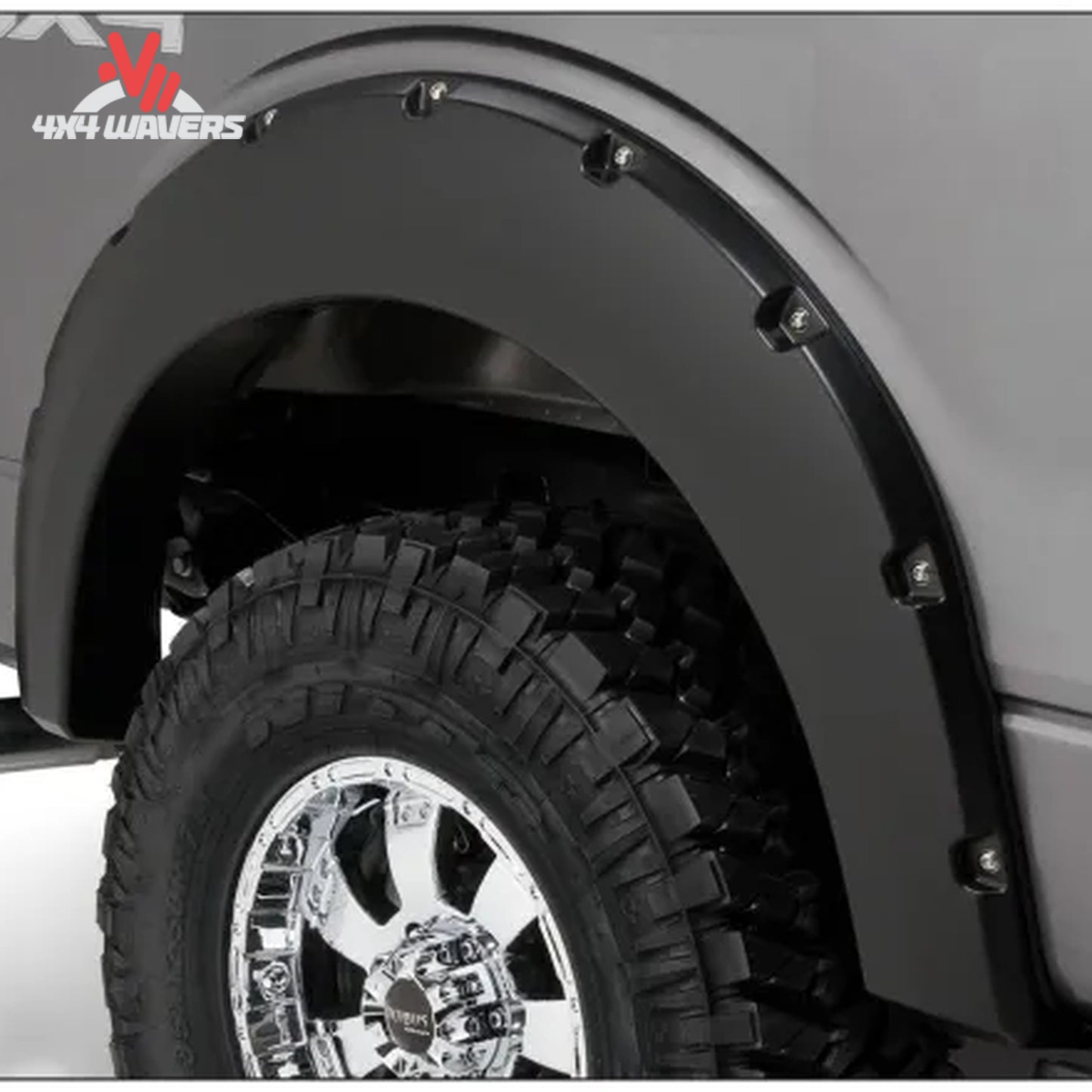 Husky Pocket Style Fender Flares with rivet detail on a 2009-2014 Ford F-150 truck for added protection and rugged look.