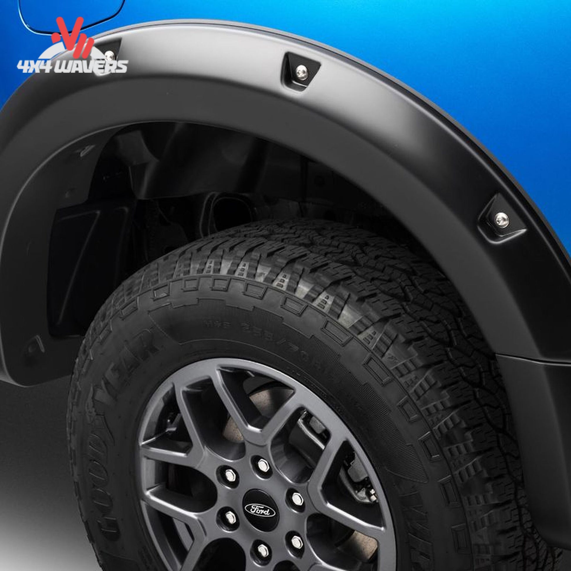 Husky Pocket Style Fender Flares with rivet detail on a 2009-2014 Ford F-150 for enhanced truck protection and style.
