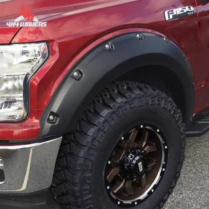 Husky Pocket Style Fender Flares for 2018-2020 Ford F-150, featuring rivet detail and durable plastic construction.
