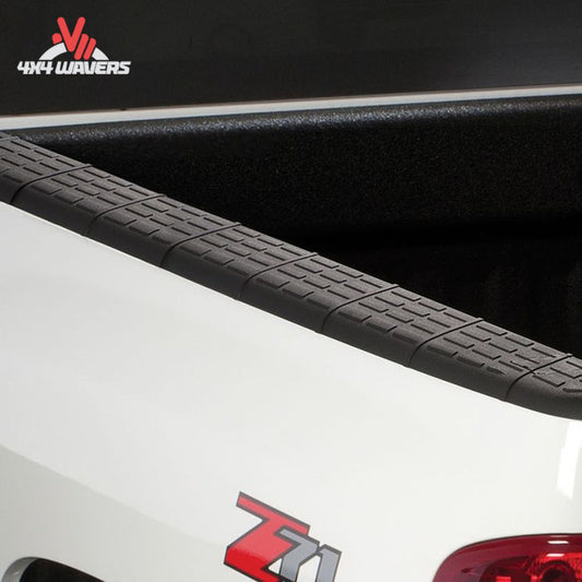 Matte black Husky bed rail protectors without stake pocket holes for long bed truck SKU 2888023