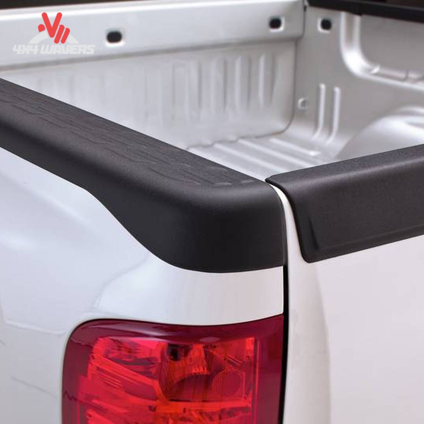 Pair of black TPO bed rail protectors with stake pockets for Chevy Silverado 8 foot long bed SKU 2888010
