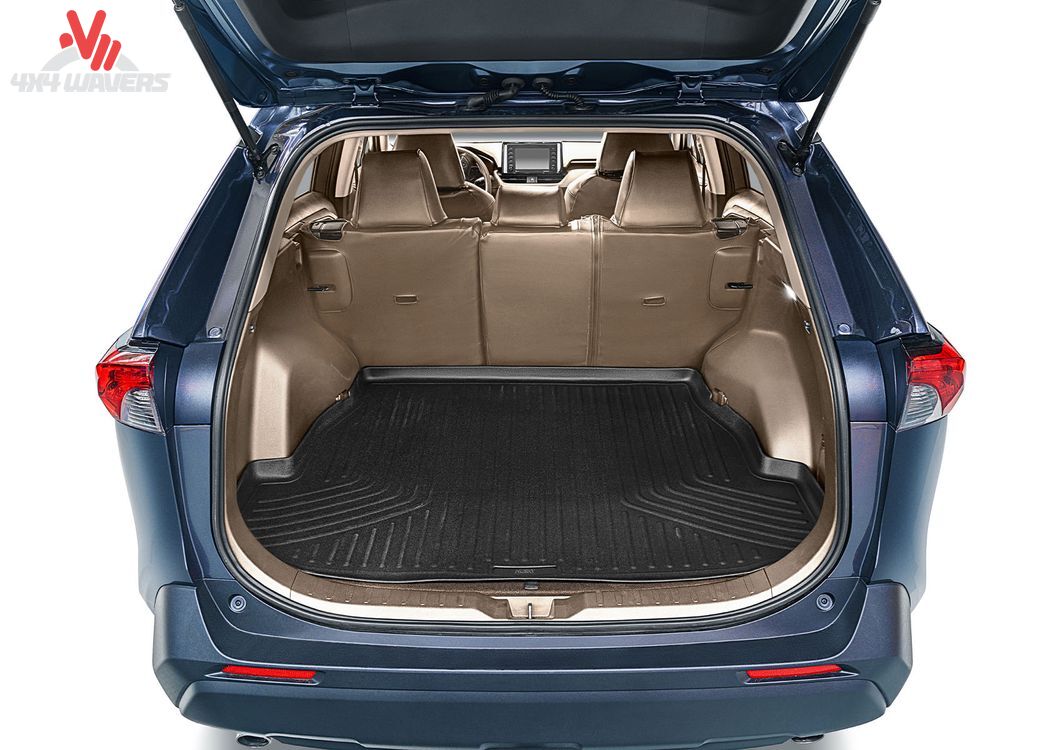 Husky WeatherBeater cargo liner in a 2011-2018 Jeep Wrangler JK 2-door, protecting the rear cargo area with durable floor mats.