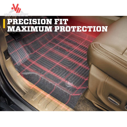 Husky WeatherBeater front and second row floor liners for 2009-2014 Ford F-150 SuperCrew truck, durable all-weather floor mats.