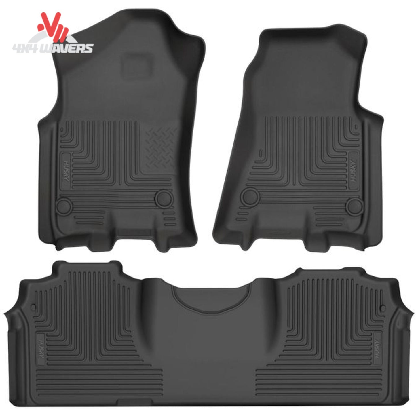 Full front and 2nd row set of black all weather floor mats for Chevy GMC Crew Cab SKU 98231