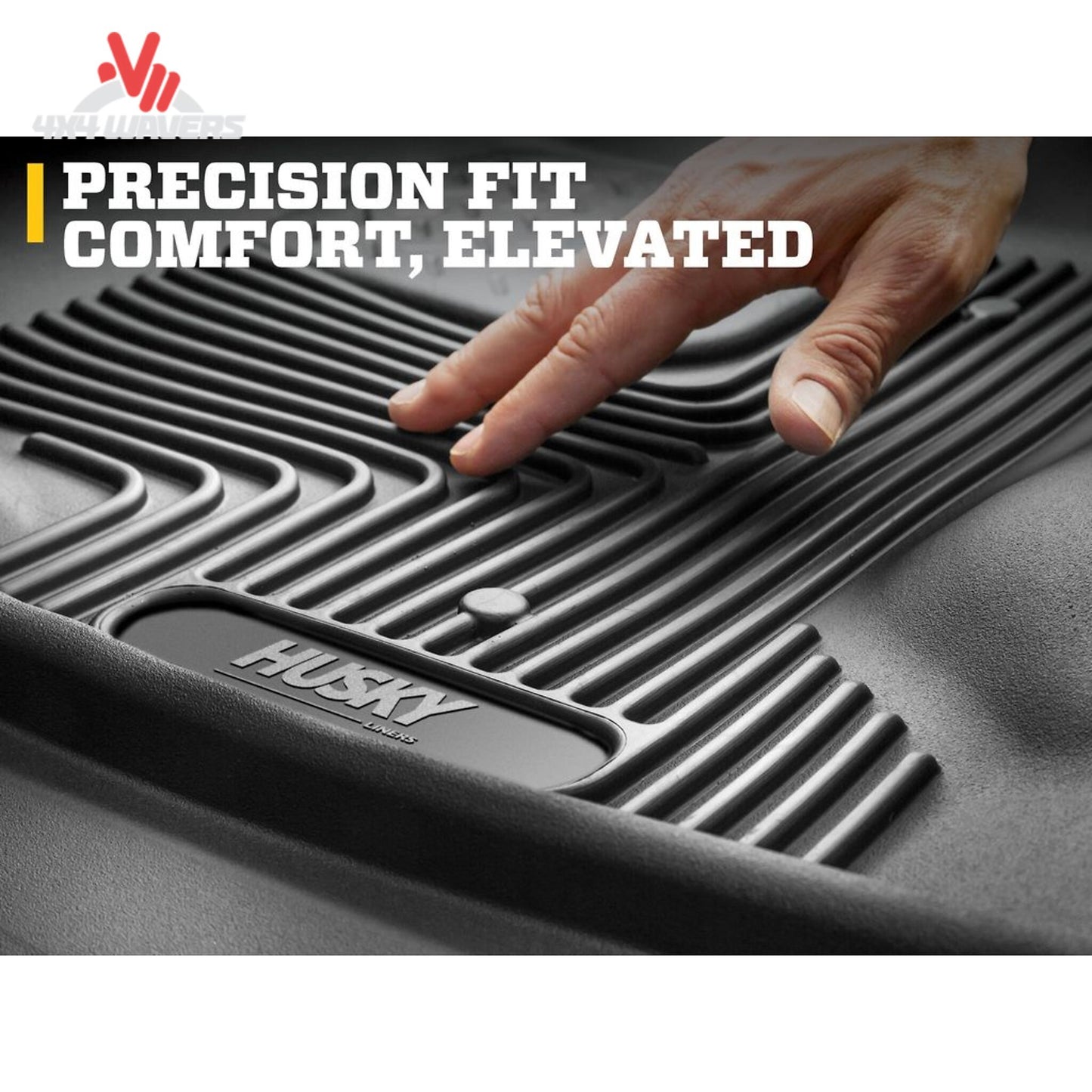 Driver side rubber floor mat with raised spill containment edge and anchor grommets SKU 54981