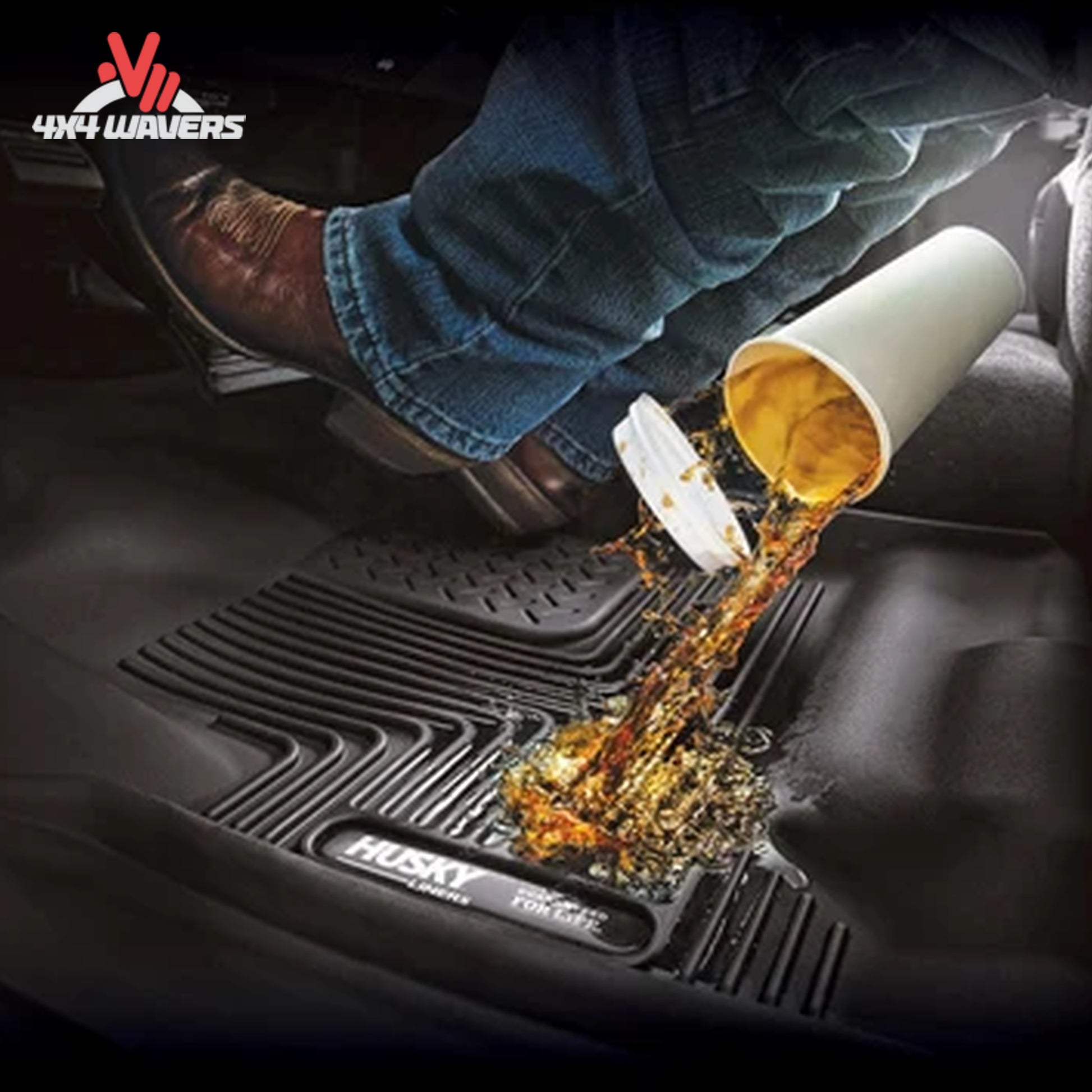 Husky X-act Contour front and second row floor liners for 2015-2026 Ford F-150 SuperCrew pickup truck interior.