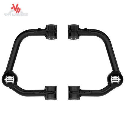 ICON Vehicle Dynamics tubular upper control arm kit with Delta Joint PRO for 2021-2026 Ford F-150, showing the control arm and joint details