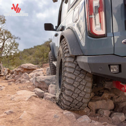 Heavy-duty Ironman RAID rear bumper designed for Ford Bronco off-road protection and recovery performance