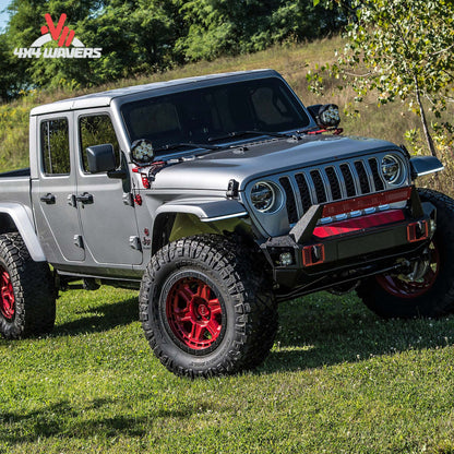 Kit de elevación BDS de 3 pulgadas con amortiguadores NX2 instalado en un Jeep Gladiator JT 2020-2025, mostrando la suspensión elevada y una postura lista para todoterreno.
